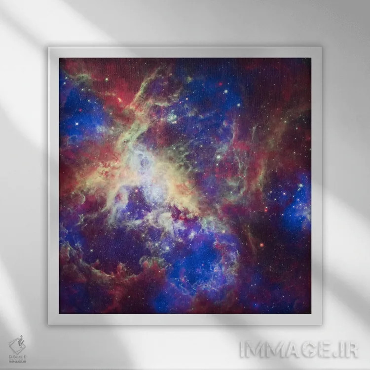 تابلو سحابی تارانتولا (رصدخانه فضایی اسپیتزر) اثر ناسا (آژانس فضایی آمریکا) - نمای قابدار سفید