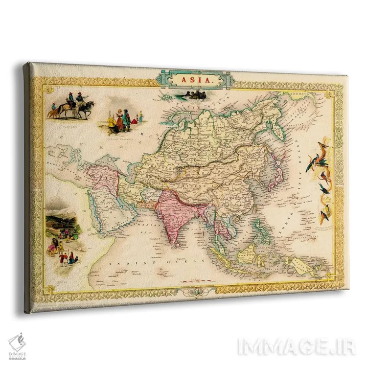 تابلو نقشه قدیمی آسیا، ۱۸۵۱ اثر جان تالیس - نمای پرسپکتیو محصول