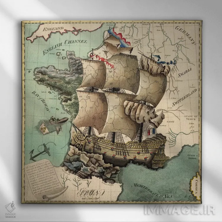 تابلو نقشه قدیمی فرانسه اثر هنرمند ناشناس - نمای روبهرو روی دیوار