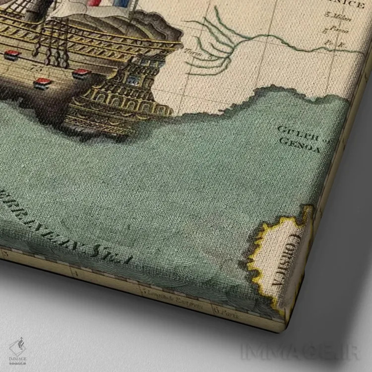 تابلو نقشه قدیمی فرانسه اثر هنرمند ناشناس - نمای نزدیک بافت بوم