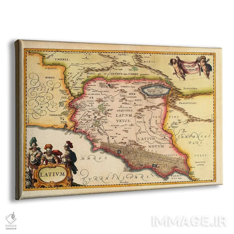 تابلو نقشه قدیمی لاتزیو (لاتیوم) (۱۹۴۹–۱۹۶۰) اثر یوهانس یانسونیوس - نمای پرسپکتیو محصول