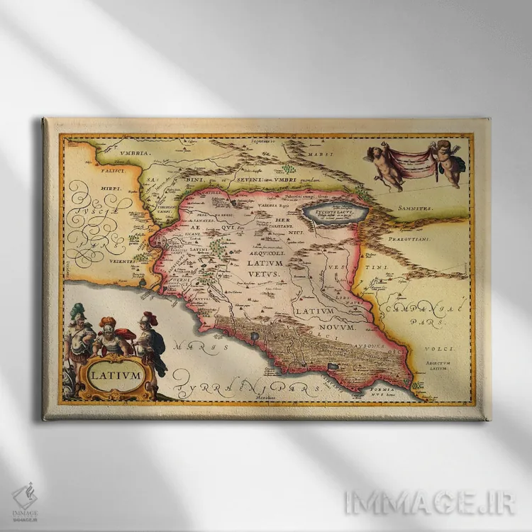تابلو نقشه قدیمی لاتزیو (لاتیوم) (۱۹۴۹–۱۹۶۰) اثر یوهانس یانسونیوس - نمای روبهرو روی دیوار