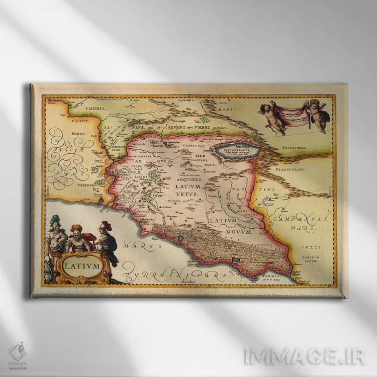 تابلو نقشه قدیمی لاتزیو (لاتیوم) (۱۹۴۹–۱۹۶۰) اثر یوهانس یانسونیوس - نمای روبهرو روی دیوار