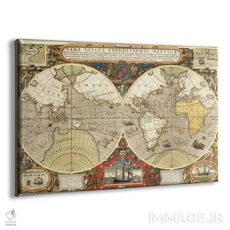 تابلو نقشه تاریخی جهان (۱۵۹۵) اثر هنرمند ناشناس - نمای پرسپکتیو محصول