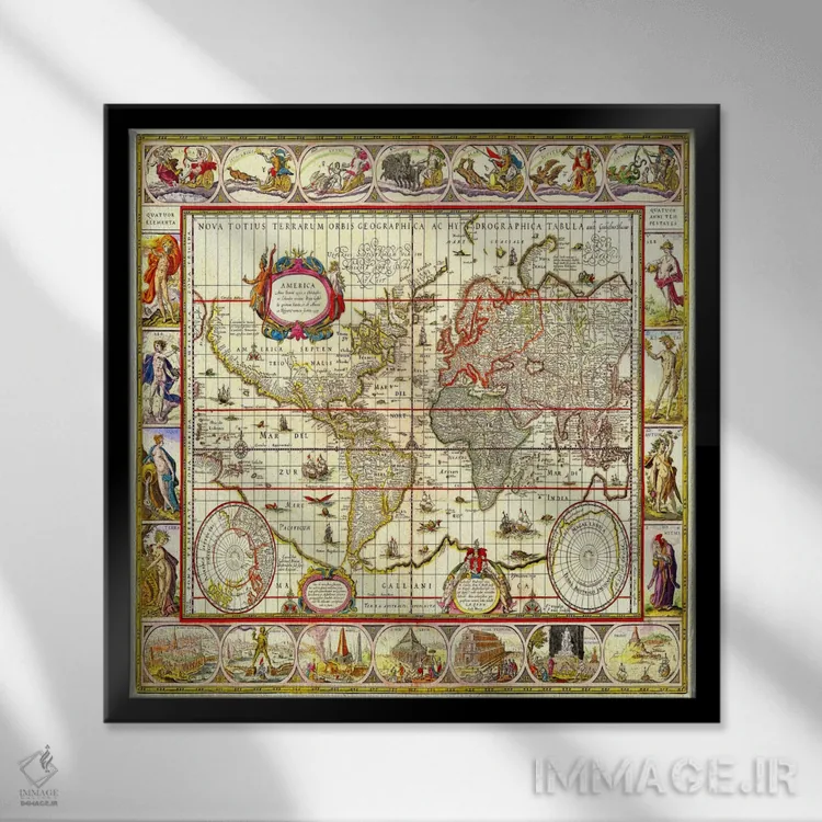 تابلو نقشه جهان اثر هنرمند ناشناس - نمای قابدار مشکی