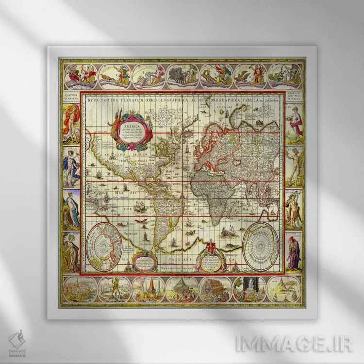 تابلو نقشه جهان اثر هنرمند ناشناس - نمای قابدار سفید