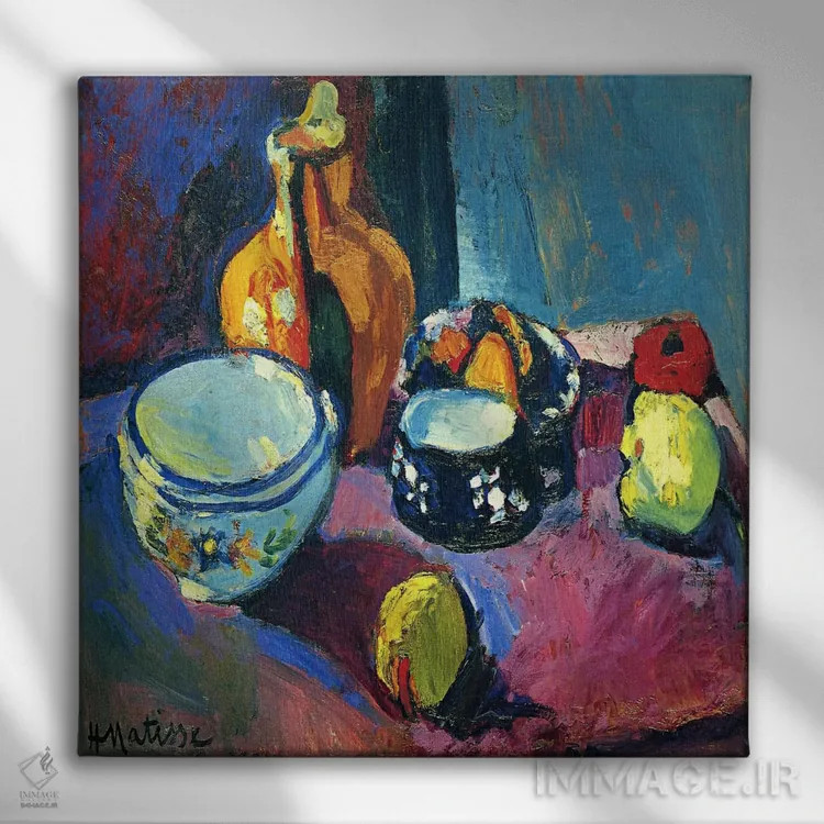 تابلو ظروف و میوه اثر آنری ماتیس - نمای روبهرو روی دیوار