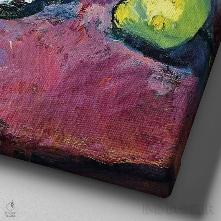 تابلو ظروف و میوه اثر آنری ماتیس - نمای نزدیک بافت بوم