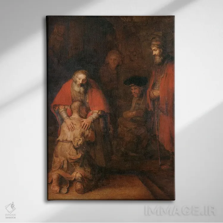 تابلو بازگشت پسر ولخرج، حدود ۱۶۶۸ اثر رمبرانت فان رَین (نقاش بزرگ هلندی) - نمای روبهرو روی دیوار