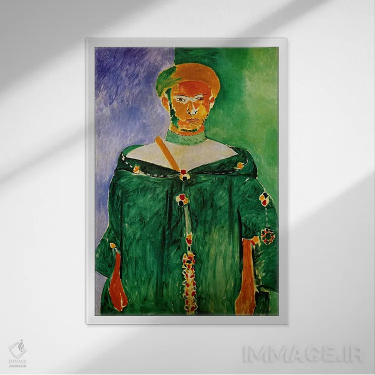 تابلو مراکشی با لباس سبز (۱۹۱۳) اثر آنری ماتیس - نمای قابدار سفید
