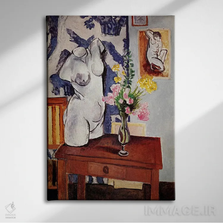 تابلو تنه گچی و دستهگل اثر آنری ماتیس - نمای روبهرو روی دیوار