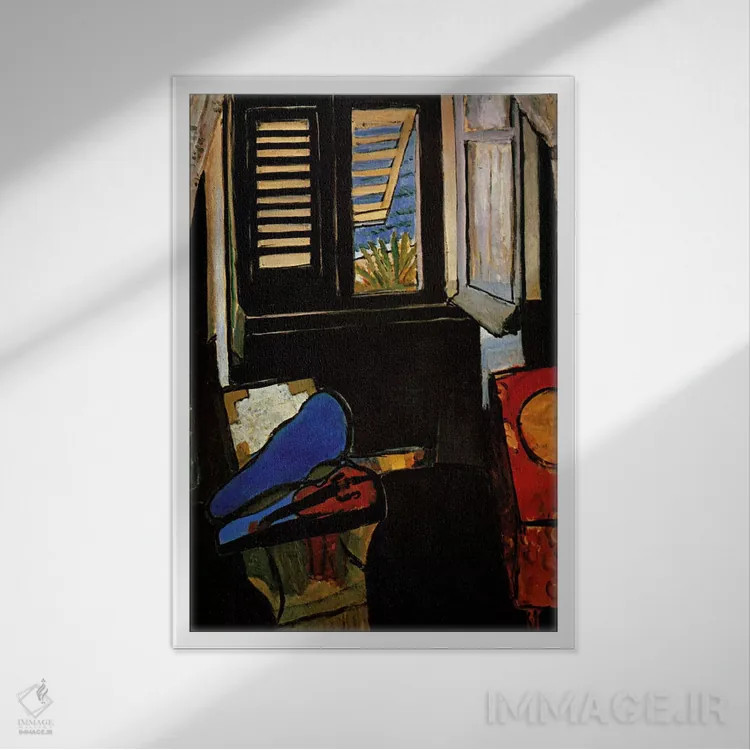 تابلو فضای داخلی با ویولن اثر آنری ماتیس - نمای قابدار سفید