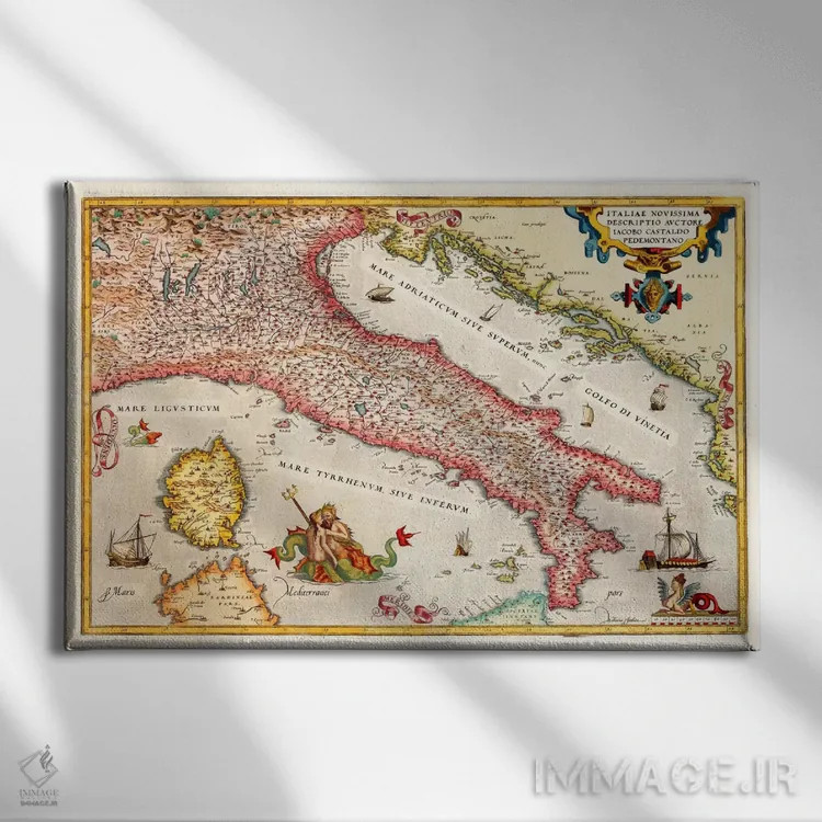 تابلو نقشه قدیمی ایتالیا اثر هنرمند ناشناس - نمای روبهرو روی دیوار
