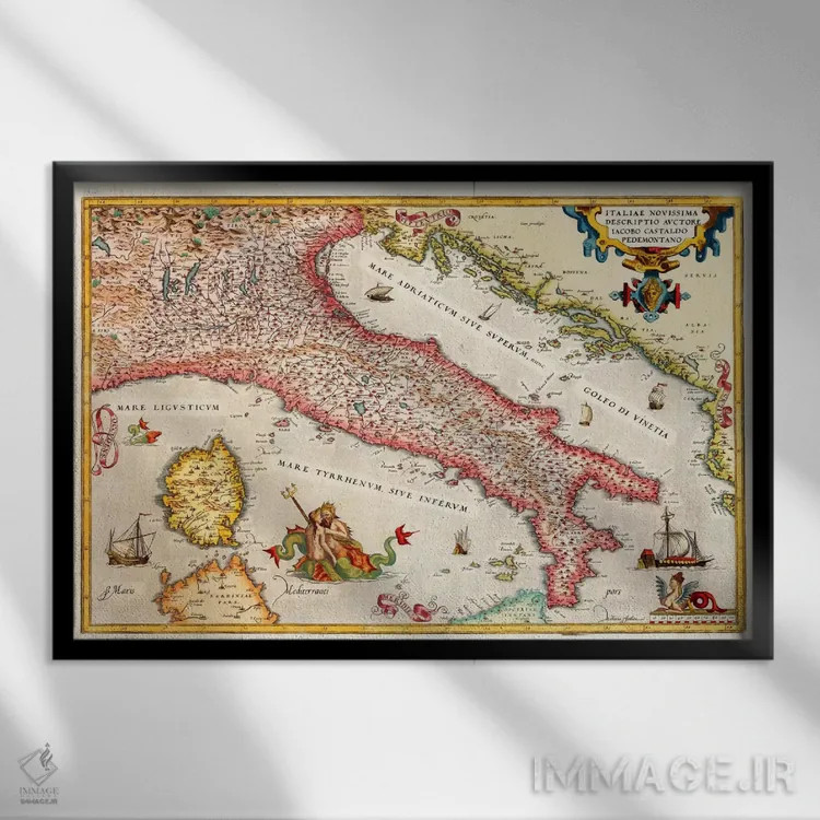 تابلو نقشه قدیمی ایتالیا اثر هنرمند ناشناس - نمای قابدار مشکی