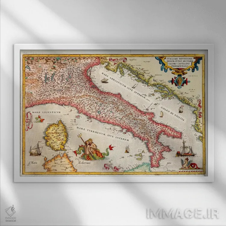 تابلو نقشه قدیمی ایتالیا اثر هنرمند ناشناس - نمای قابدار سفید