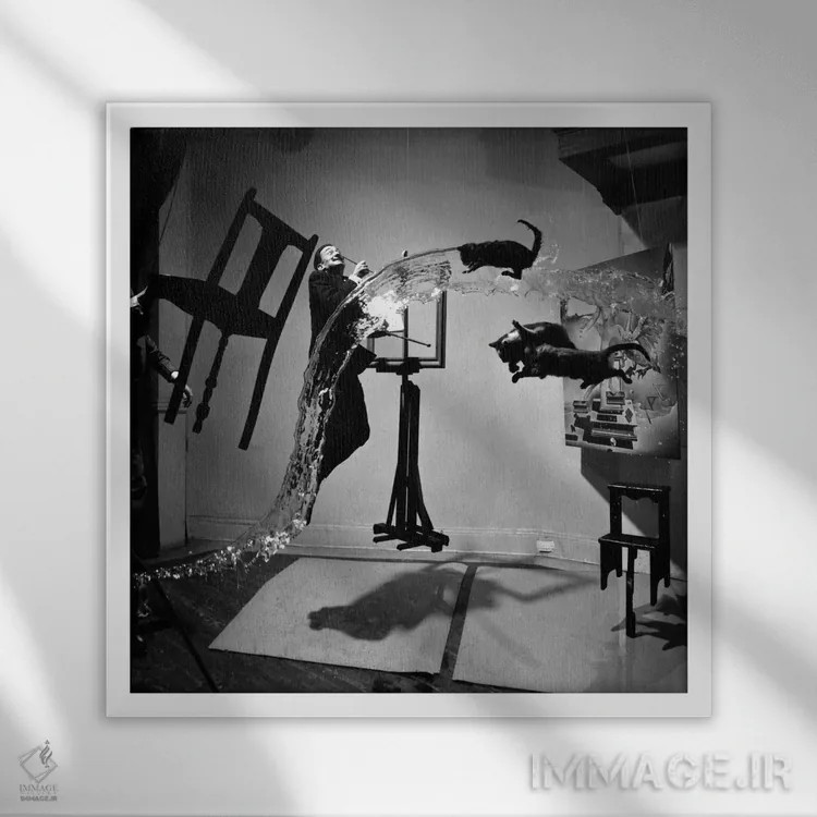 تابلو دالی اتومیکوس (عکس هنری معروف سالوادور دالی) اثر فیلیپ هالسمن - نمای قابدار سفید