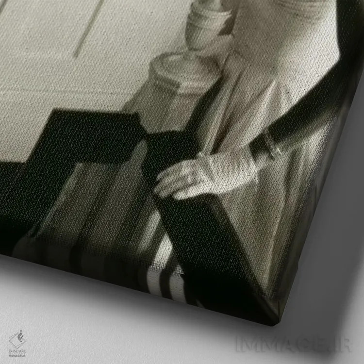 تابلو لباس عروس ژاکلین بوویه (کندی) اثر هنرمند ناشناس - نمای نزدیک بافت بوم