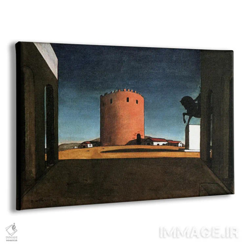 تابلو برج سرخ اثر جورجو د کیریکو (نقاش ایتالیایی متافیزیک) - نمای پرسپکتیو محصول