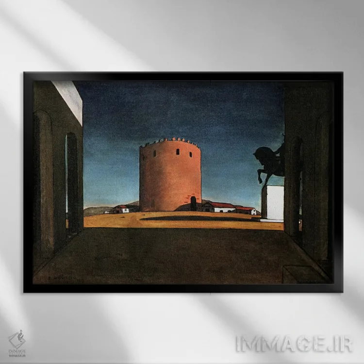 تابلو برج سرخ اثر جورجو د کیریکو (نقاش ایتالیایی متافیزیک) - نمای قابدار مشکی
