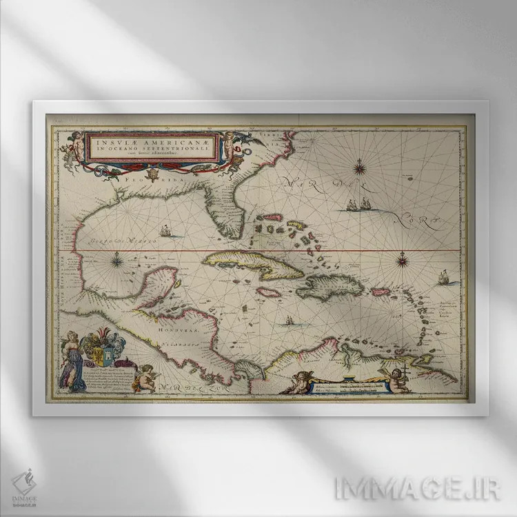 تابلو آمریکای مرکزی و هند غربی، ۱۶۳۵ اثر هنرمند ناشناس - نمای قابدار سفید