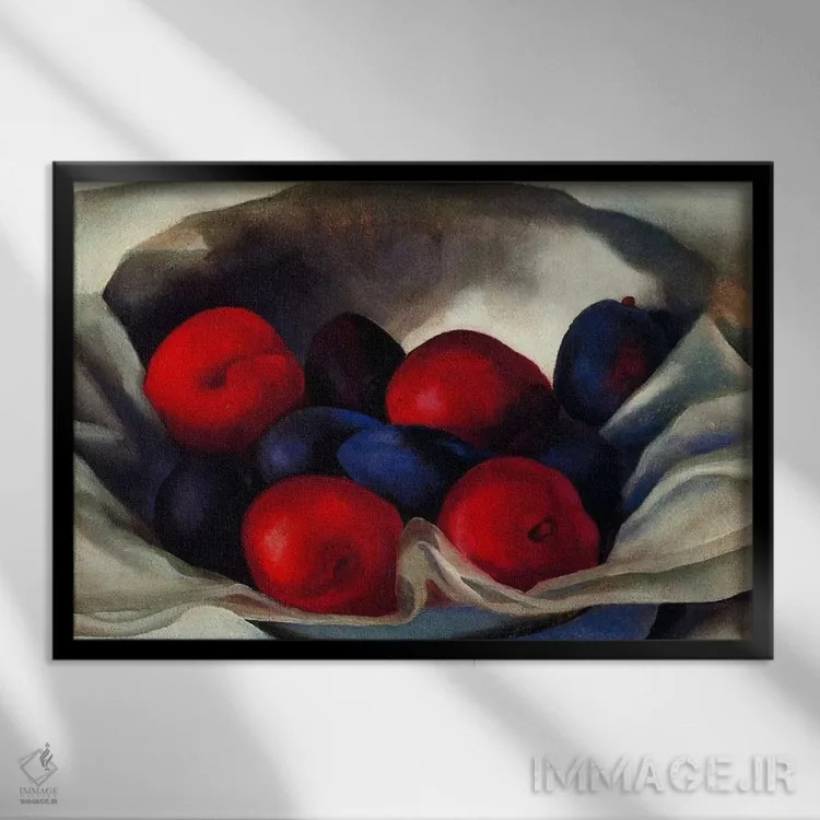 تابلو آلوها اثر جورجیا اوکیف (نقاش آمریکایی مکتب مدرنیسم) - نمای قابدار مشکی