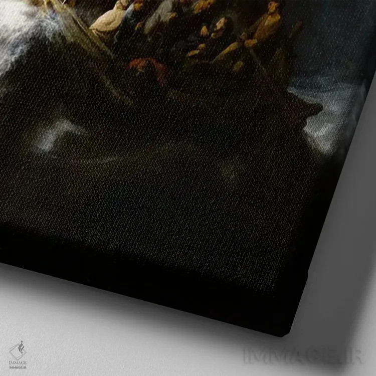 تابلو طوفان در دریای جلیل اثر رمبرانت فان رَین (نقاش بزرگ هلندی) - نمای نزدیک بافت بوم