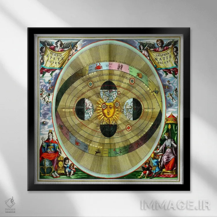 تابلو هارمونیا ماکروکوسمیکا (آندریاس سلاریوس) اثر آندریاس سلاریوس (ستارهشناس و نقاش آلمانی-هلندی) - نمای قابدار مشکی