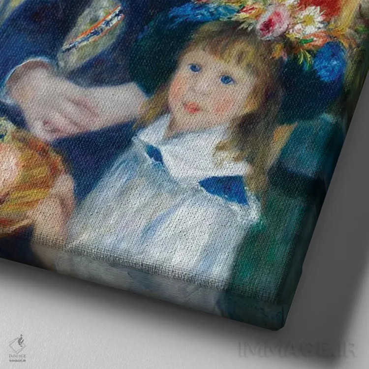 تابلو دو خواهر (روی تراس)، ۱۸۸۱ اثر پیر-اوگوست رنوار - نمای نزدیک بافت بوم