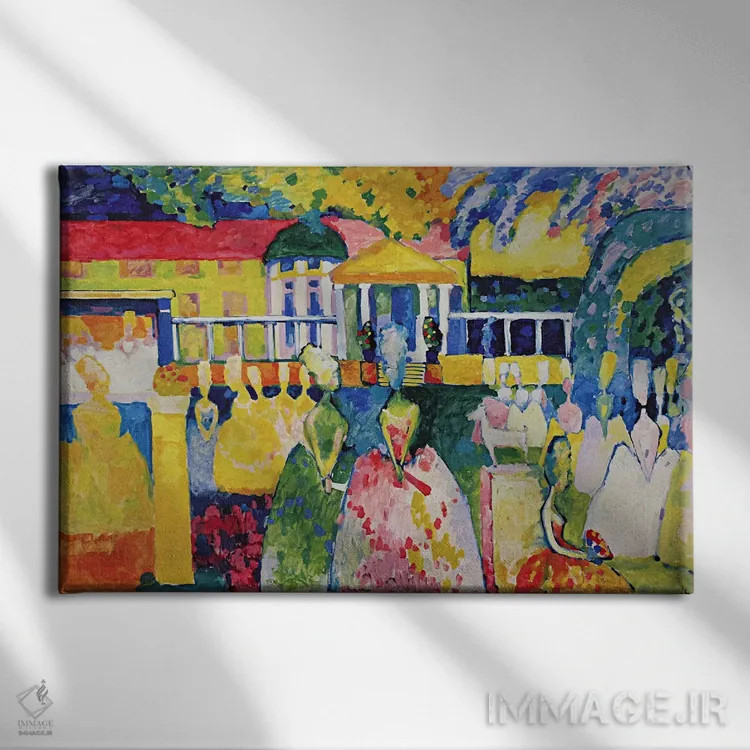 تابلو کرینولینها (دامنهای حجیم زنانه قرن نوزدهم) اثر واسیلی کانباورسکی (نقاش روس بنیانگذار انتزاعی) - نمای روبهرو روی دیوار