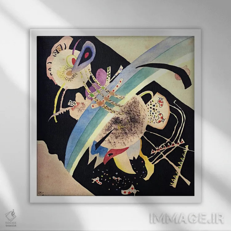 تابلو مطالعهای برای "دایرهها روی سیاه" اثر واسیلی کانباورسکی (نقاش روس بنیانگذار انتزاعی) - نمای قابدار سفید