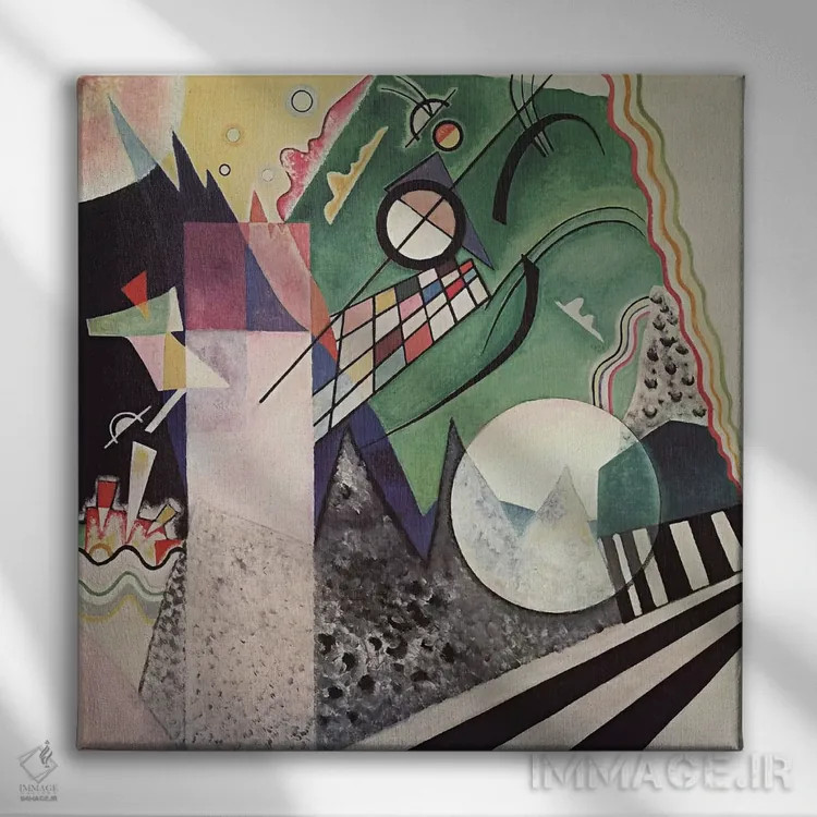 تابلو ترکیببندی سبز اثر واسیلی کانباورسکی (نقاش روس بنیانگذار انتزاعی) - نمای روبهرو روی دیوار