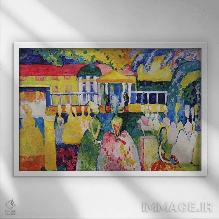 تابلو کرینولینها (دامنهای حجیم زنانه قرن نوزدهم) اثر واسیلی کانباورسکی (نقاش روس بنیانگذار انتزاعی) - نمای قابدار سفید