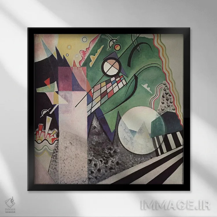 تابلو ترکیببندی سبز اثر واسیلی کانباورسکی (نقاش روس بنیانگذار انتزاعی) - نمای قابدار مشکی