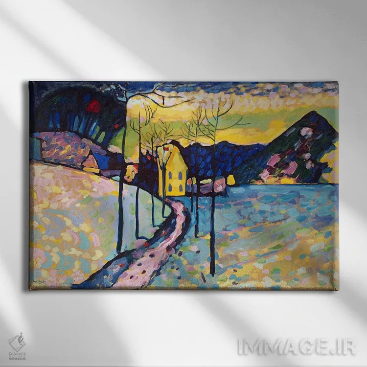 تابلو منظره زمستانی اثر واسیلی کانباورسکی (نقاش روس بنیانگذار انتزاعی) - نمای روبهرو روی دیوار