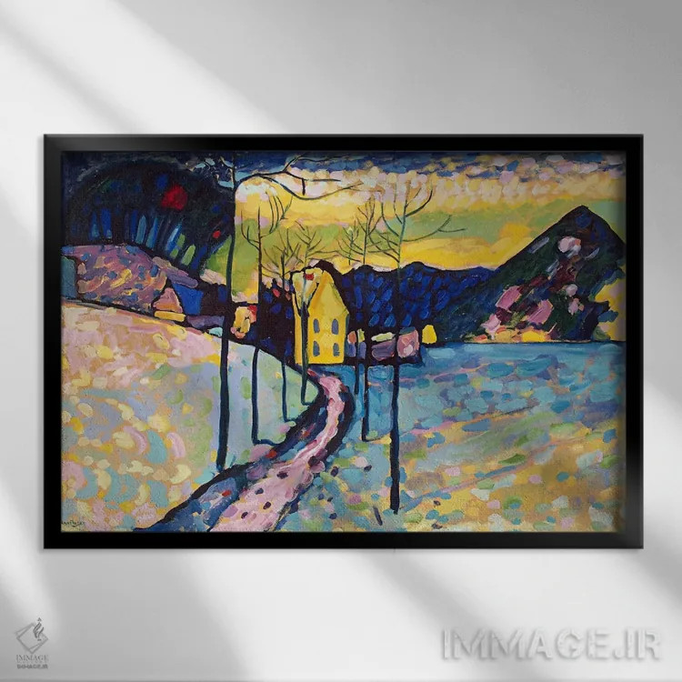 تابلو منظره زمستانی اثر واسیلی کانباورسکی (نقاش روس بنیانگذار انتزاعی) - نمای قابدار مشکی