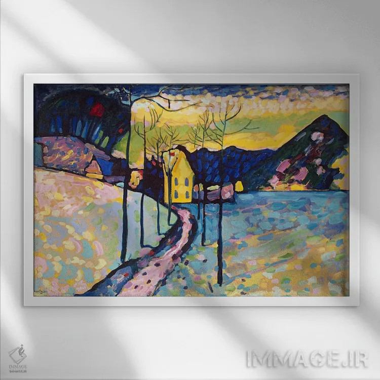 تابلو منظره زمستانی اثر واسیلی کانباورسکی (نقاش روس بنیانگذار انتزاعی) - نمای قابدار سفید