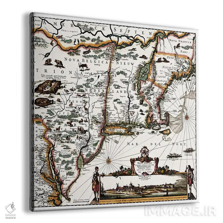 تابلو نقشه قدیمی از کنتیکت، مین، مریلند، ماساچوست، نیوهمپشر، نیوجرسی و نیویورک اثر هنرمند ناشناس - نمای پرسپکتیو محصول