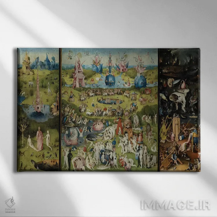 تابلو باغ لذتهای زمینی ۱۵۰۴ (تابلوی مشهور) اثر هیرونیموس بوش - نمای روبهرو روی دیوار