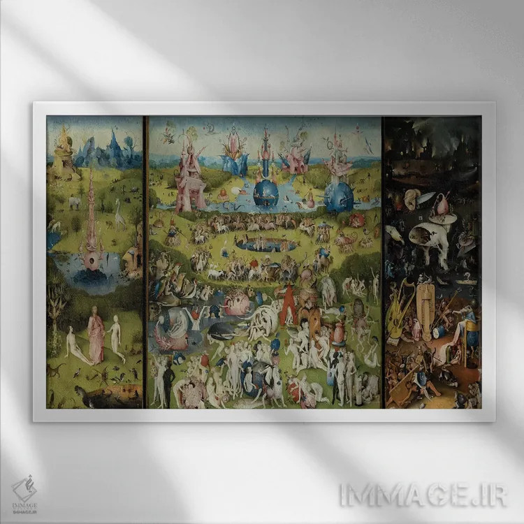 تابلو باغ لذتهای زمینی ۱۵۰۴ (تابلوی مشهور) اثر هیرونیموس بوش - نمای قابدار سفید