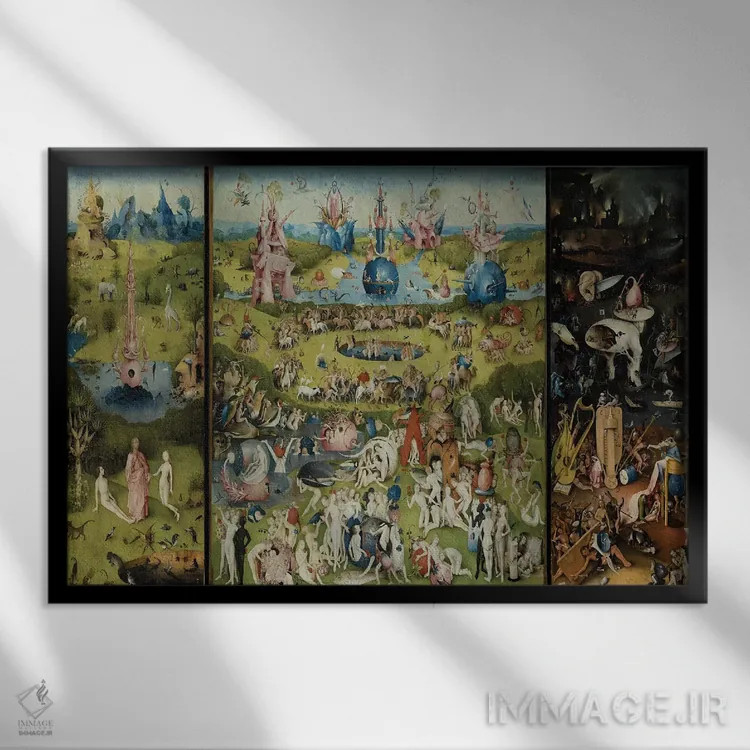 تابلو باغ لذتهای زمینی ۱۵۰۴ (تابلوی مشهور) اثر هیرونیموس بوش - نمای قابدار مشکی