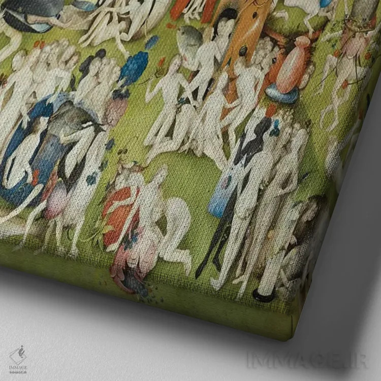 تابلو پنل مرکزی کامل از باغ لذتهای زمینی اثر هیرونیموس بوش - نمای نزدیک بافت بوم