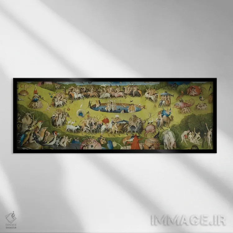 تابلو بالای پنل مرکزی باغ لذتهای زمینی اثر هیرونیموس بوش - نمای قابدار مشکی