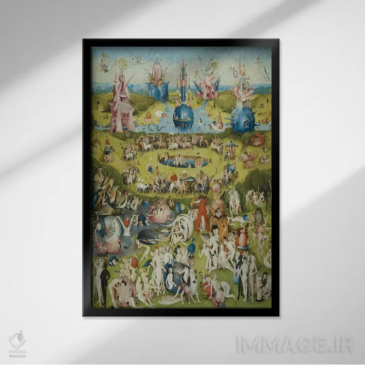 تابلو پنل مرکزی کامل از باغ لذتهای زمینی اثر هیرونیموس بوش - نمای قابدار مشکی