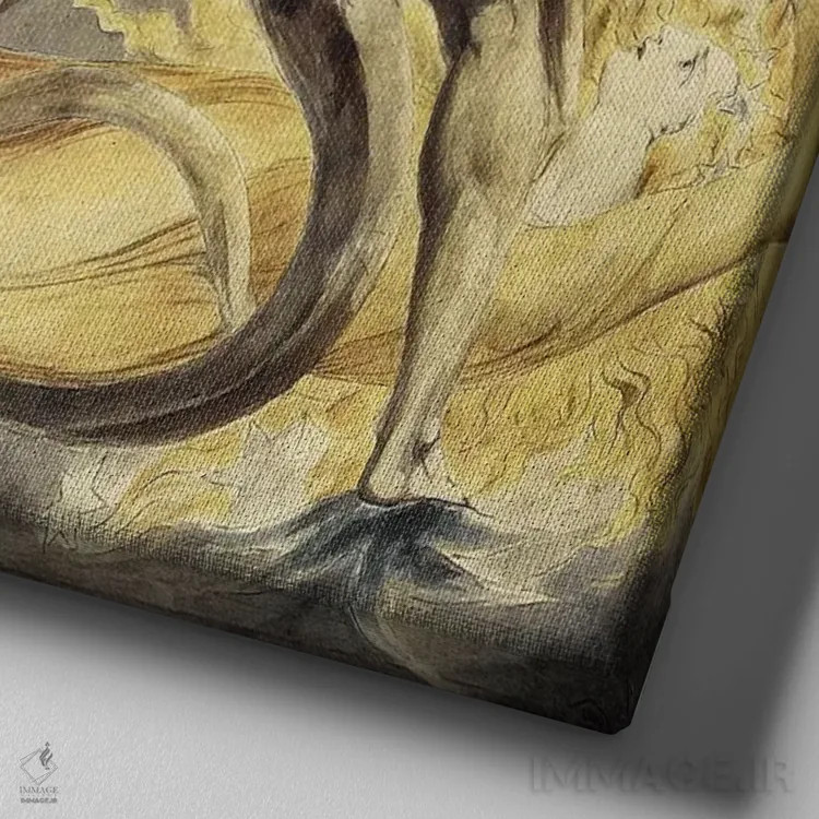 تابلو اژدهای بزرگ سرخ و زن آراسته به خورشید (حدود ۱۸۰۳–۱۸۰۵) اثر ویلیام بلیک (نقاش و شاعر انگلیسی) - نمای نزدیک بافت بوم