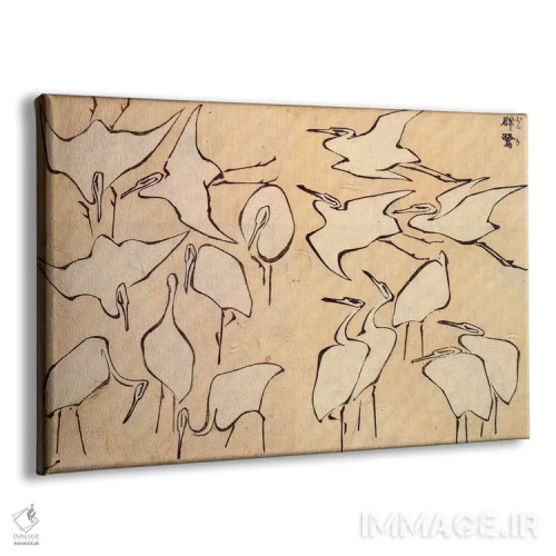 تابلو درناها (پرنده) اثر کاتسوشیکا هوکوسای (نقاش و هنرمند ژاپنی) - نمای پرسپکتیو محصول