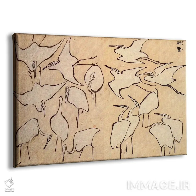 تابلو درناها (پرنده) اثر کاتسوشیکا هوکوسای (نقاش و هنرمند ژاپنی) - نمای پرسپکتیو محصول