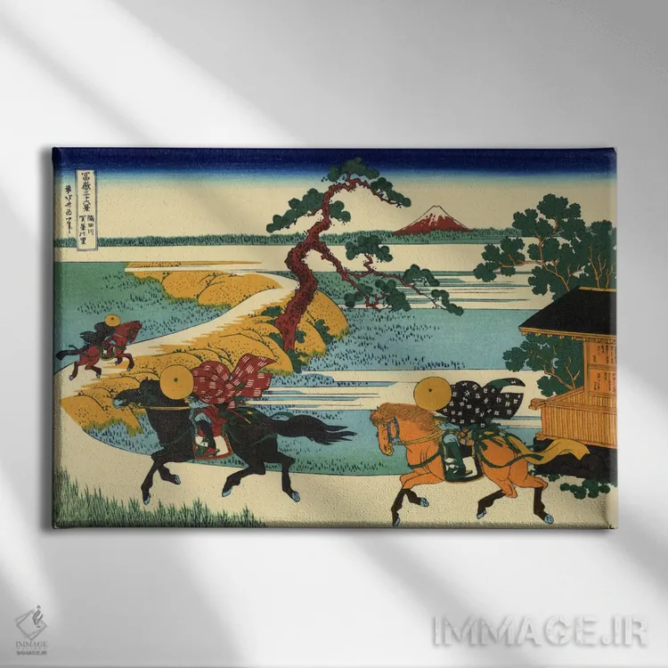 تابلو شهر سد بر رودخانه سومیدا (سومیداگاوا سکییا نو ساتو) اثر کاتسوشیکا هوکوسای (نقاش و هنرمند ژاپنی) - نمای روبهرو روی دیوار