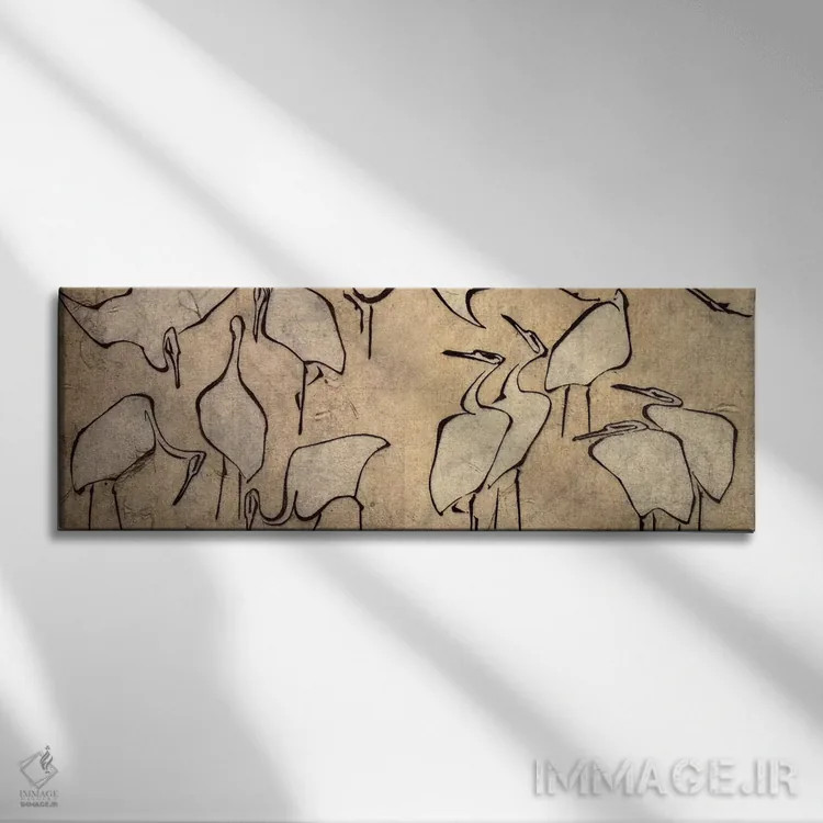 تابلو درناها اثر کاتسوشیکا هوکوسای (نقاش و هنرمند ژاپنی) - نمای روبهرو روی دیوار