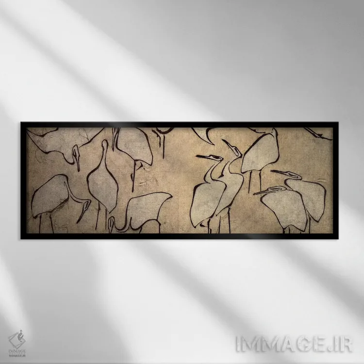 تابلو درناها اثر کاتسوشیکا هوکوسای (نقاش و هنرمند ژاپنی) - نمای قابدار مشکی