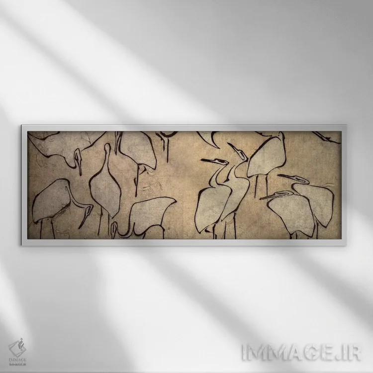 تابلو درناها اثر کاتسوشیکا هوکوسای (نقاش و هنرمند ژاپنی) - نمای قابدار سفید